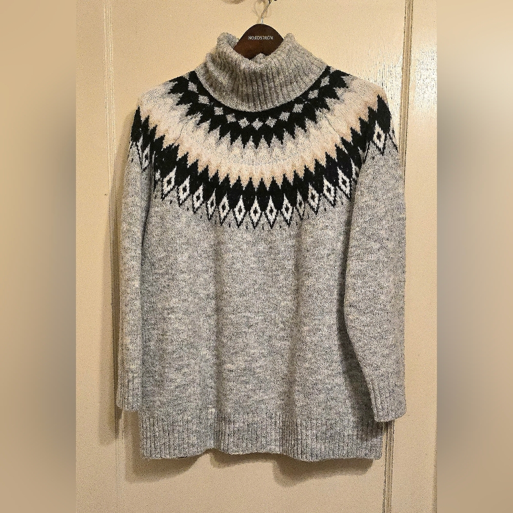 Aspen 1X Nordic Fair Isle Turtleneck Sweater Gray Black - Picture 2 of 5